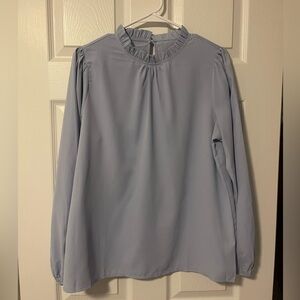 SHEIN Light Blue Ruffle-Neck Blouse